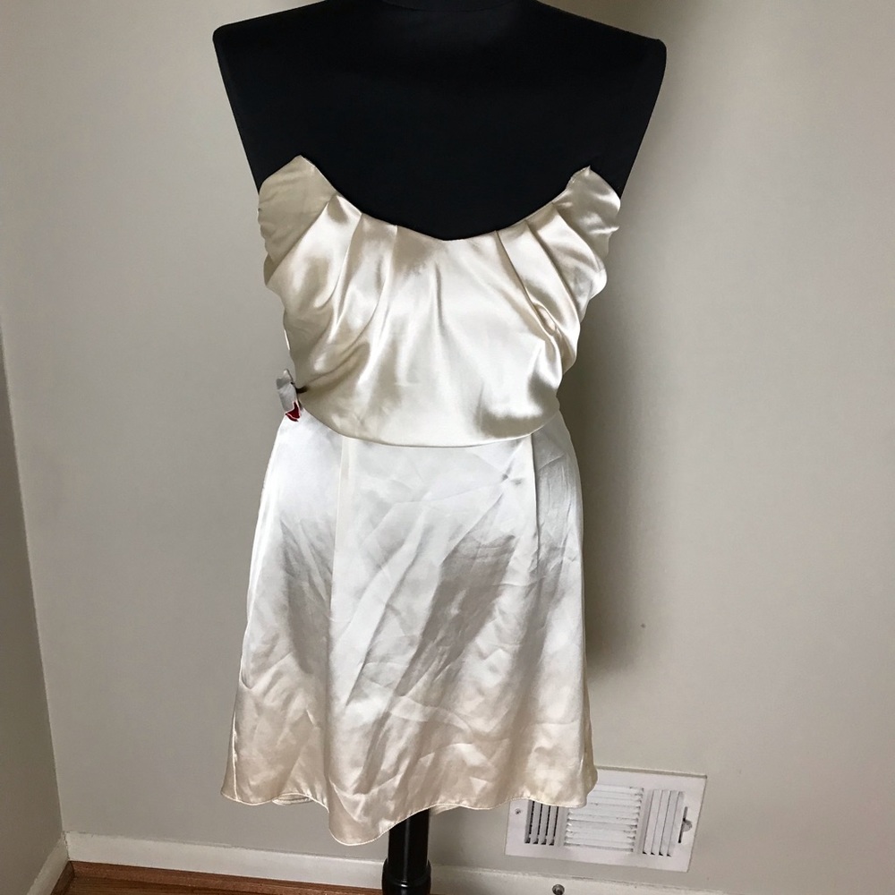 ASOS Champagne Strapless Satin Dress NWT - Picture 5 of 10